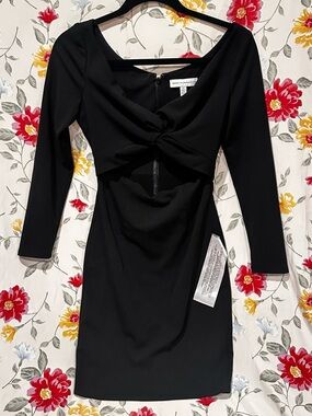 DRESS THE POPULATION JADE LONG-SLEEVE CUTOUT DRESS BLACK SIZE XS